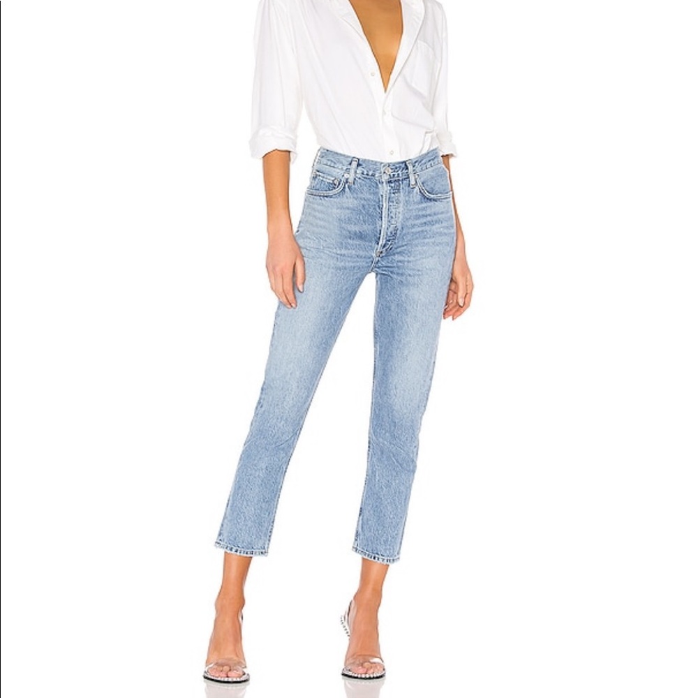 Agolde Riley high rise crop Jean in color blur